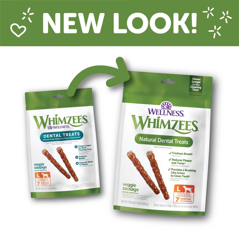 WHIMZEES Wellness Veggie Sausage Dog Dental Treats, Natural Chews, Large Size Stick, (7 Count) - Image 3